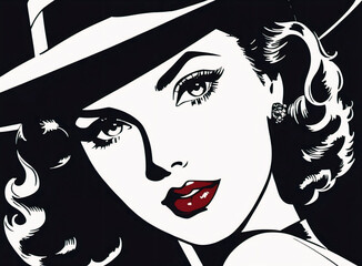 A woman in retro, pop art and vintage style. Portrait of a beautiful girl.