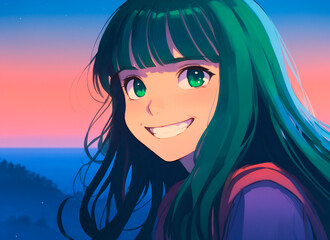 pretty girl with long hair and green eyes