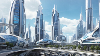 High Tech City Futuristic, Technology, Highly detailed, 4k quality, Street view - AI Generative