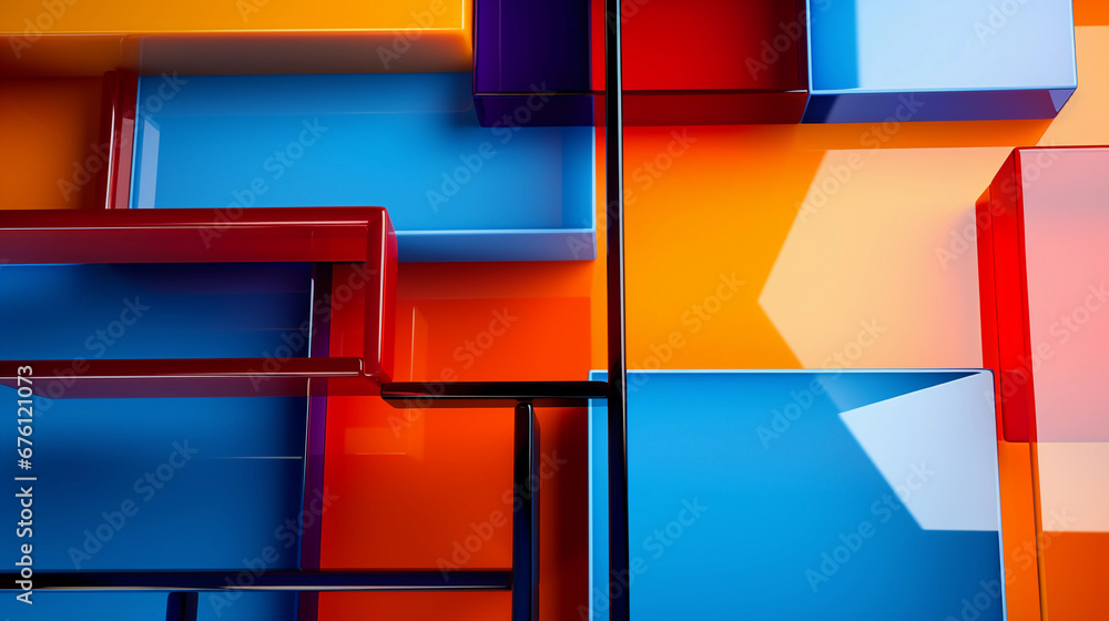 Aufkleber geometric shapes in vivid hues, intersecting and overlapping, evoking a sense of dynamic movement