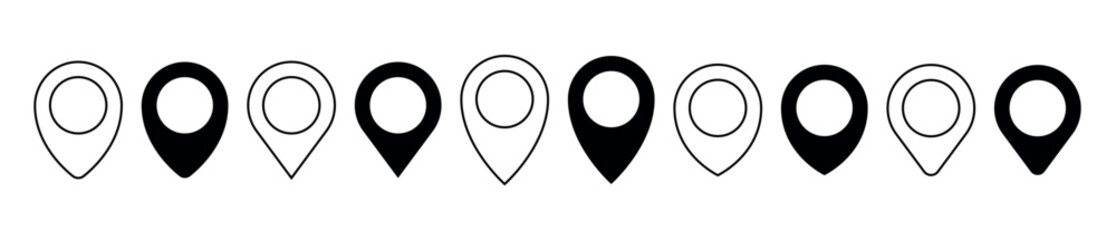 Location pin icon. Map pin place marker. Location icon. Map marker pointer icon set. GPS location symbol collection. Flat style - stock vector.