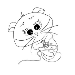 Line sketch, coloring of a cute little kitten. Vector graphics.