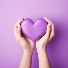 Obraz premium Hands making heart shape isolated on a violet background - Love and minimal fashion concept
