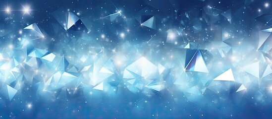 The abstract art illustration featured a festive Christmas design with a background of a winter party showcasing a captivating pattern of white and blue diamonds reflecting the light and sno - obrazy, fototapety, plakaty