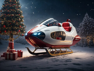 modern Christmas sleigh with the latest technology - obrazy, fototapety, plakaty