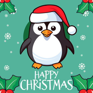 Christmas Joy: Cute Penguin in Santa Hat Cartoon Character Vector for Winter Party