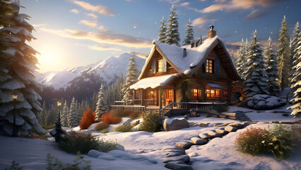 Cottage House in Winter