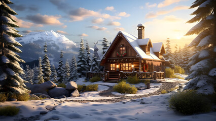 Cottage House in Winter