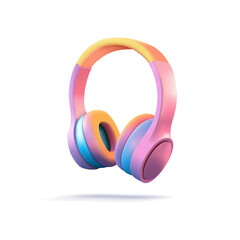 Modern fashionable colored 3D headphones. Headset for listening to music, radio, and audio tracks. Youth design for advertising posters, banners, web.