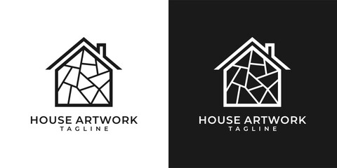 Fototapeta premium Wall decoration logo with mosaic shape icon symbol. custom wall decoration vector logo. Vector logo template of wall, work, decoration, tiles, cracked, building, construction, office, company.