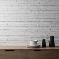 Fototapeta na wymiar Clean white bricks wall as product mockups. 
