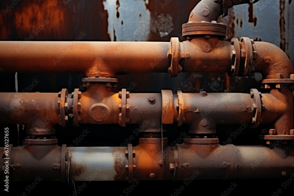 Poster old pipes requiring replacement. background with selective focus and copy space