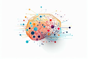 Brain circuit board ai tech concept colourfull dot line elements icon