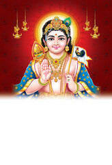 Hindu god murugan blessing with seval kodi and vel, Muruga, Shanmuga, Murugan digital art
 - obrazy, fototapety, plakaty