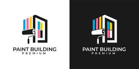 Painting logo initial P with building or house design. Painting House logo Modern colorful painting services logo vector. Logo design of painting, house, building, office, exterior, interior.