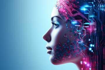 Obraz premium Human and technology concept. AI (Artificial Intelligence). Communication network.