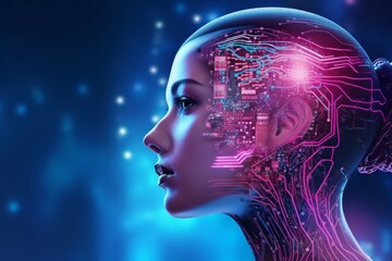 Human and technology concept. AI (Artificial Intelligence). Communication network.