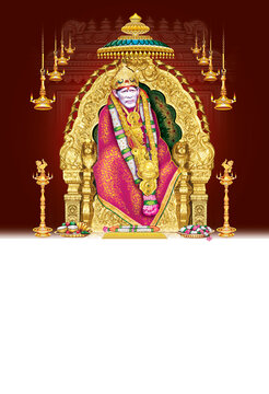 Shiridi Sai Baba on a golden throne