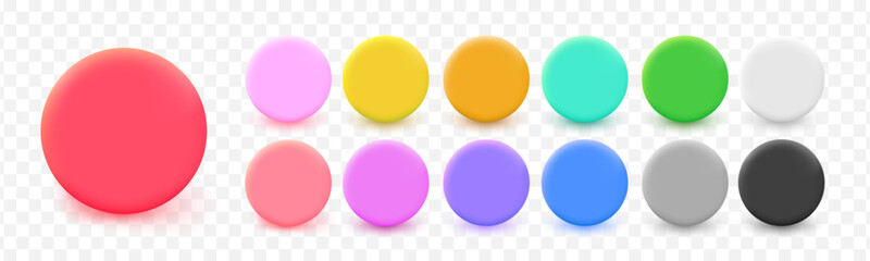 Realistic 3d blank circle set. Vector empty round button collection. Badge emblems