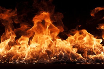 Intense and captivating fire flames elegantly flickering against a deep black backdrop