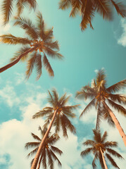 coconut palm trees against blue sky on a sunny day