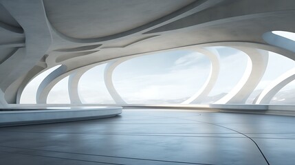 3d render of abstract futuristic architecture with empty concrete floor