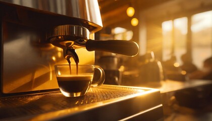 Maquina de café expreso. Imagen a contraluz de café expreso. cafetería de lujo