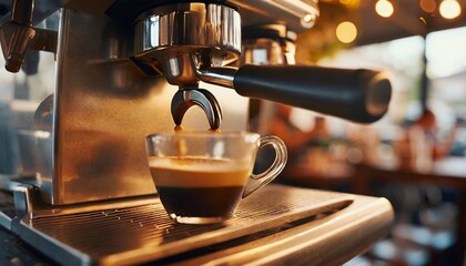 Maquina de café expreso. Imagen a contraluz de café expreso. cafetería de lujo