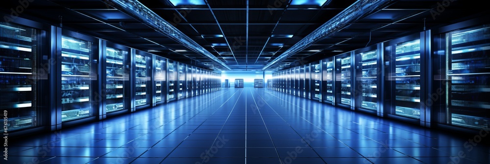 Aufkleber cutting edge data center with advanced server racks emitting captivating soft blue glow