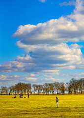 White cloud on blue sky in New York, USA, background, weather.