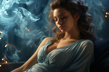 A woman savoring a moment of relaxation in a warm bath, providing comfort during pregnancy. Generative Ai.