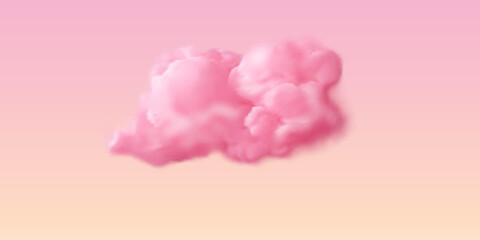 Pink sky. Vector design template. Copy space. Realistic pink fluffy cloud on gradient purple and yellow background