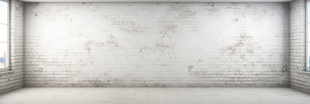 Fototapeta Vintage white painted brick wall texture background with distressed and weathered appearance