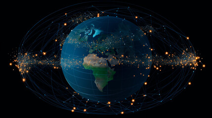Obraz premium Interconnected system of Earth's satellites around the planet