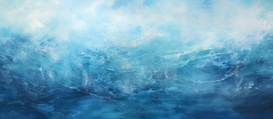 The abstract painting of a blue sea with an old textured steel background captures the mesmerizing pattern and light reflections of the underwater surf