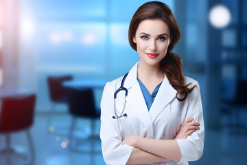 Woman doctor on bokeh background