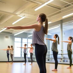 Fototapeta na wymiar Dance as students refine and rehearse new shapes in the art Institute's dance studio.