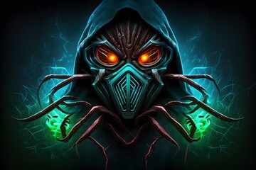 Abstract neon spider scary skull