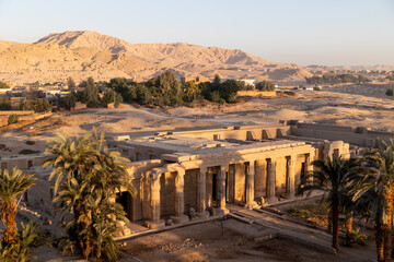 aerial view of  ancient egyptian temples in the desert of luxor egypt