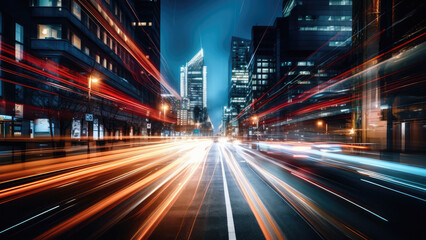Fototapeta na wymiar Blurred City Lights in Motion: a Vibrant Urban Landscape at Night