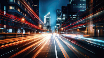 Blurred City Lights in Motion: a Vibrant Urban Landscape at Night