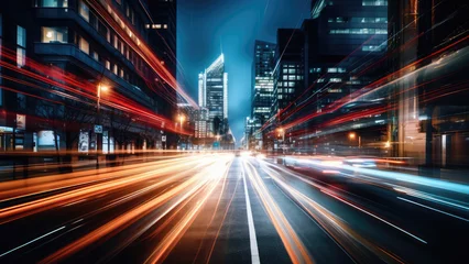 Cercles muraux Autoroute dans la nuit Blurred City Lights in Motion: a Vibrant Urban Landscape at Night