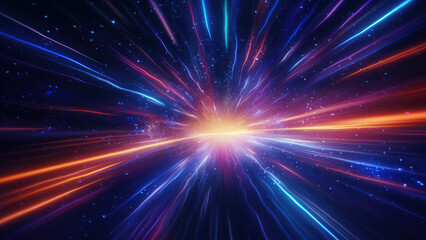 Obraz premium Interstellar Warp: Neon Lights Speed Through the Galaxy