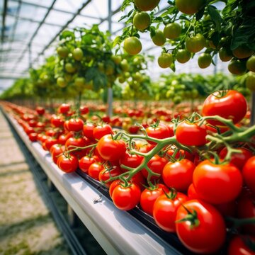 Growing vegetables in a greenhouse using soilless cultivation methods.