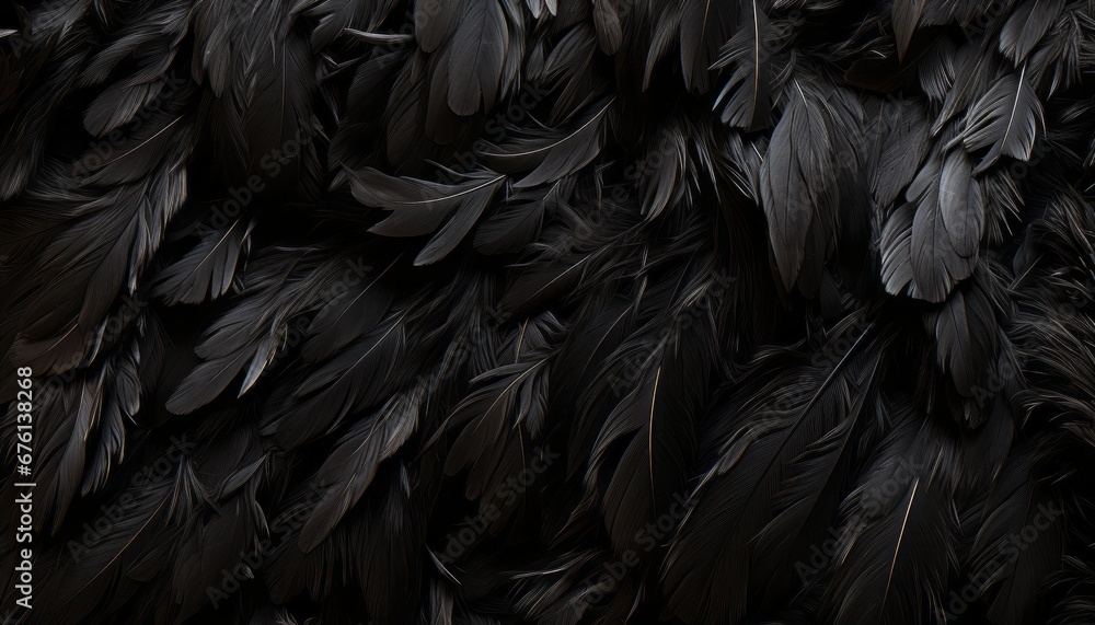 Poster intricate and intricate black feathers texture background with highly detailed, large bird feathers