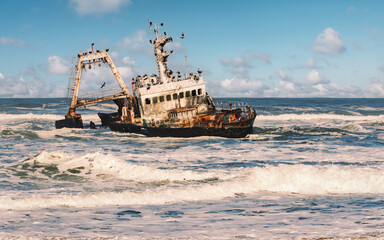 Zeila Shipwreck located near Henties Bay, Skeleton Coast, Namibia. The Zeila was an offshore...