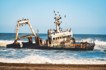 Zeila Shipwreck located near Henties Bay, Skeleton Coast, Namibia. The Zeila was an offshore...