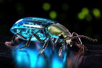 Naklejka premium A lightning bug glowing in the dark, showcasing bioluminescence and natural electricity. Generative Ai.