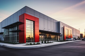 Sleek Steel Exterior of Modern Warehouse Office Building. Generative ai