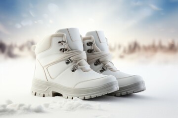 Pair of white leather boots, dress boots for men. Black brogue boots on a white background.